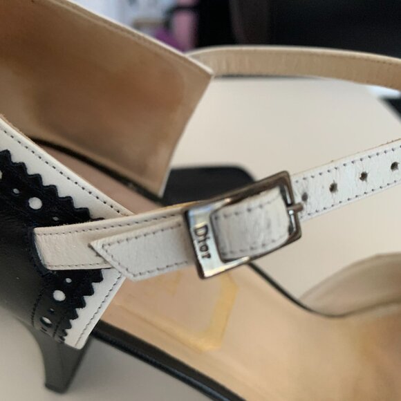 Christian Dior Navy and White Spectator Ankle Strap Heels - Picture 6 of 10